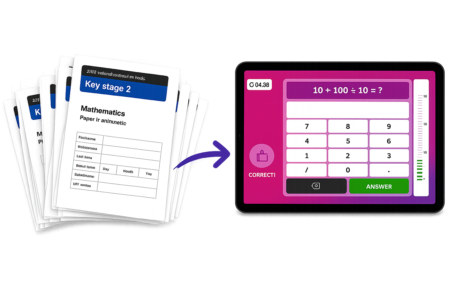 Printed KS2 SATs Arithmetic papers transformed into online arithmetic practice with Arithmagicians