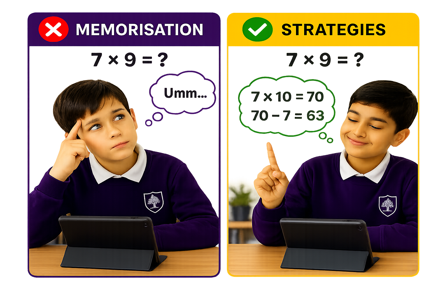 Pupil using efficient strategies rather than relying only on memorisation